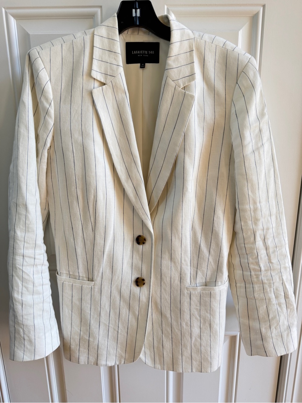 Lafayette 148 New York Cream Blazer with Navy Pinstripes
